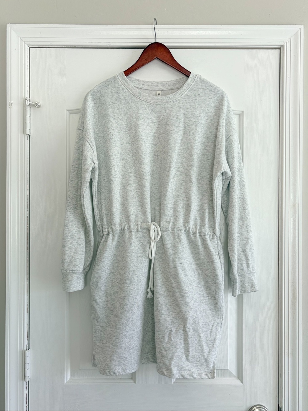 WishList Gray Sweatshirt Dress S/M Drawstring Waist Pockets Cotton Mini